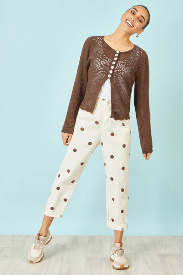 Yumi Brown Spot Print Cotton Canvas Chinos